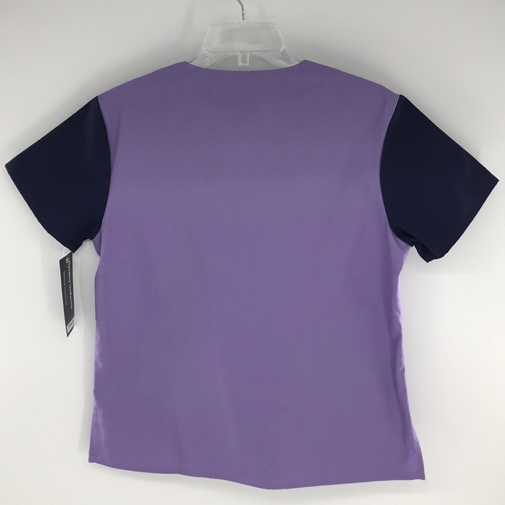 NEW Small Lilac Purple & Navy Blue Scrub Top Vneck - Picture 9 of 13